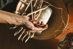 handmade, preparation for macrame, hands and threads