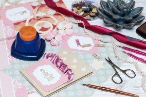 scrapbook - process of creating a postcard